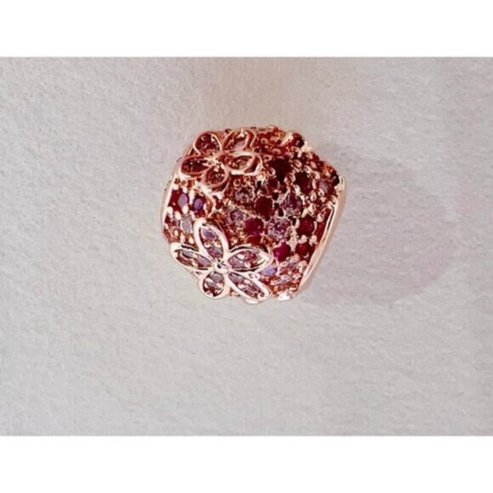Pink Pavé Daisy Flower Charm - 14k rose gold - Fits Pandora Charm Bracelets - Picture 10 of 11